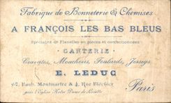 Chromo Romance Sentimentale A Francois les Bas bleus Ganterie Leduc FAubourg Montmartre Paris Eglise Notre Dame Piano