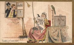 Chromo Cordon S'il Vous Plait A Francois les Bas bleus Ganterie Leduc Grand pere Chat Perroquet