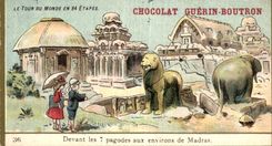 Chromo Le Tour Du monde En Etapes Chocolat Guerin Boutron Devant les 7 pagodes aux environs de Madras Inde Elephant 