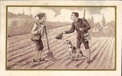 Chromo Chasseur chasse Chien 