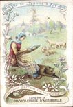Chromo Chocolaterie D'Aiguebelle Vie de Jeanne d'arc Moutons Chien 