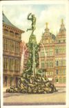 Belgian Image Folklore Dimensions of gold Antwerp Statue of Salvius Brabo throwing in the Scheldt the hand of the giant Druon Antigon