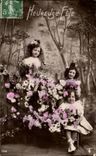 CPA Fantaisie Fleurs Enfants Filles 