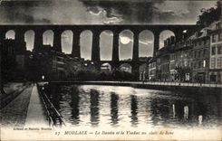 CPA Morlaix Le bassin et le Viaduc au Clair de lune