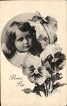 CPA Fantaisie Fleurs EnfantFille