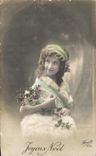 CPA Fantaisie Fleurs Enfant Fille Joyeux Noel