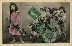 CPA Fantaisie Enfants Chariot de fleurs