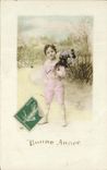 CPA Fantaisie Enfant Garcon Fleurs Bonne annee