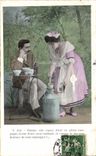 CPA Fantaisie Femme Couple Laitiere