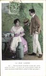 CPA Fantaisie Femme Couple Laitiere