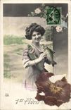 CPA Fantaisie Femme poissons Fleur sechee