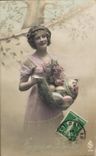 CPA Fantaisie Femme Paques oeufs