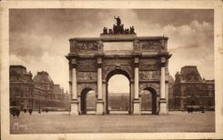 Pequenas tablas de CPA de Paris Arc De Triomphe del carrusel y del Louvre