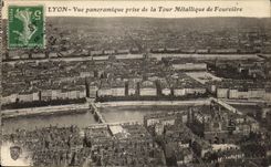 CPA Lyon Panoramic View taken of the Metal Tower of Fourviere