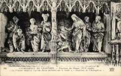CPA Cathedrale de Chartres Pourtour du choeur La Femme adultere regarde Jesus ecrivant sur le sable Guerison aveugle