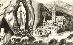 CPA Lourdes La Basilique et l'Apparition Moutons