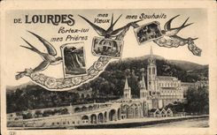 CPA De Lourdes Mes voeux mes Souhaits Hirondelles