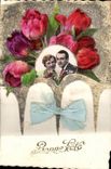 CPA Fantaisie Fleurs Couple Bonne fete