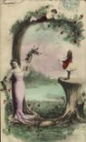 CPA Fantaisie Fleurs Femme Enfant Lettre C 