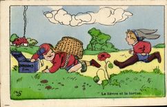 CPA Le llevre et la tortue Enfants