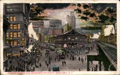 CPA Herald Public garden And Broadway At Night New York