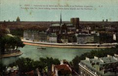 CPA Paris Panorama on the Seine towards Notre Dame and the Pantheon