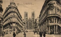 CPA Bruselas la calle y la iglesia co Gudulia