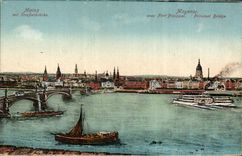 CPA Mainz Mayence Mit Strabenbrucke Bateaux 