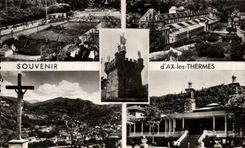CPA Ax Les Thermes La Piscine L'Etablissement La Vierge d'Ax Vue generale Le casino
