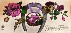CPA Fantaisie Fleurs Bonne Annee Fer a cheval