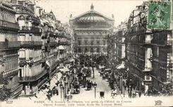 CPA Paris I'Avemie de I'Opera vue prise de I'Hotel du Louvre Opera Avenue view taken from the Louvre Hotel