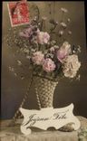 CPA Fantaisie Fleurs Joyeuse Fete