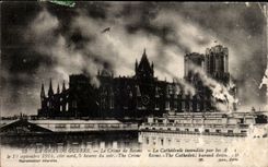 CPA the Great War the Crime of Rheims the Cathedral inceusice by