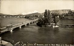 Swiss CPA Geneva Rousseau Bridge of Mont Blanc and Mont Blanc