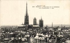 CPA Rouen Panarama towards the Cathedral and the Transporter