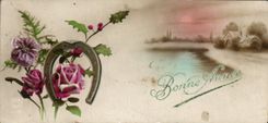 CPA Fantaisie fleurs Fer a cheval Bonne Annee