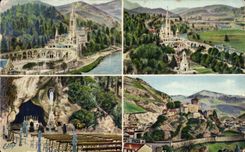 CPA Lourdes La Basilique La Grotte et le Chateau Fort