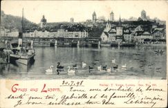 CPA Swiss Gruss aus Luzern Swans Boat