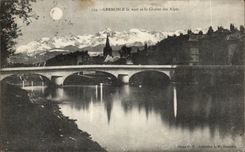CPA Grenoble La nuit et la Chaine des Alpes