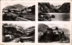 CPA Souvenir Des Pyrenees Lourdes La Basilique Et Le Pic Du Jer Cauterets Le Lac Do Gaube Gavarnie Le Cirqur Et Le Gave