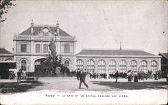 CPA Vichy Train station and Statue the Goddess Of Water
