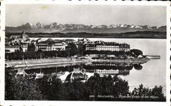 CPA Neuchatel Baie de I'Evole et les Alpes Suisse