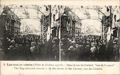 CPA the streets pavoisees Lisieux In the street of Carmel street of Livarot September 30th 1925
