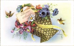 CPA Fantaisie Fleurs Bonne Annee