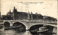 CPA Paris the Caretaker's lodge and the Bridge with the Exchange Barges