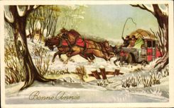 CPA Fantaisie Bonne Annee Caleche Cheval