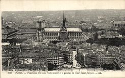 Panorama de CPA Paris tomado hacia nuestra senora y a la izquierda el santo Jacques de la torre