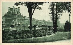 CPA Paris gardens of Tileries and the palate of Louvre