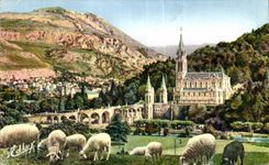CPSM Lourdes the Basilica and the Peak of Jer Sheep