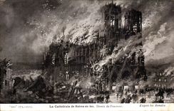 CPA the Cathedral of Rheims on Fire Drawing of Fraiport according to Militaria Annals